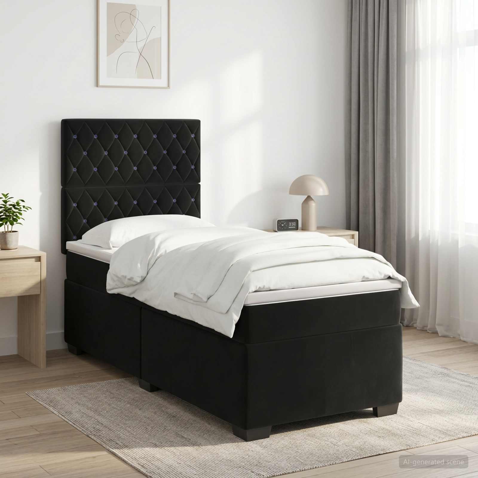 Lit boxspring avec matelas Noir 100 x 200 cm Velours