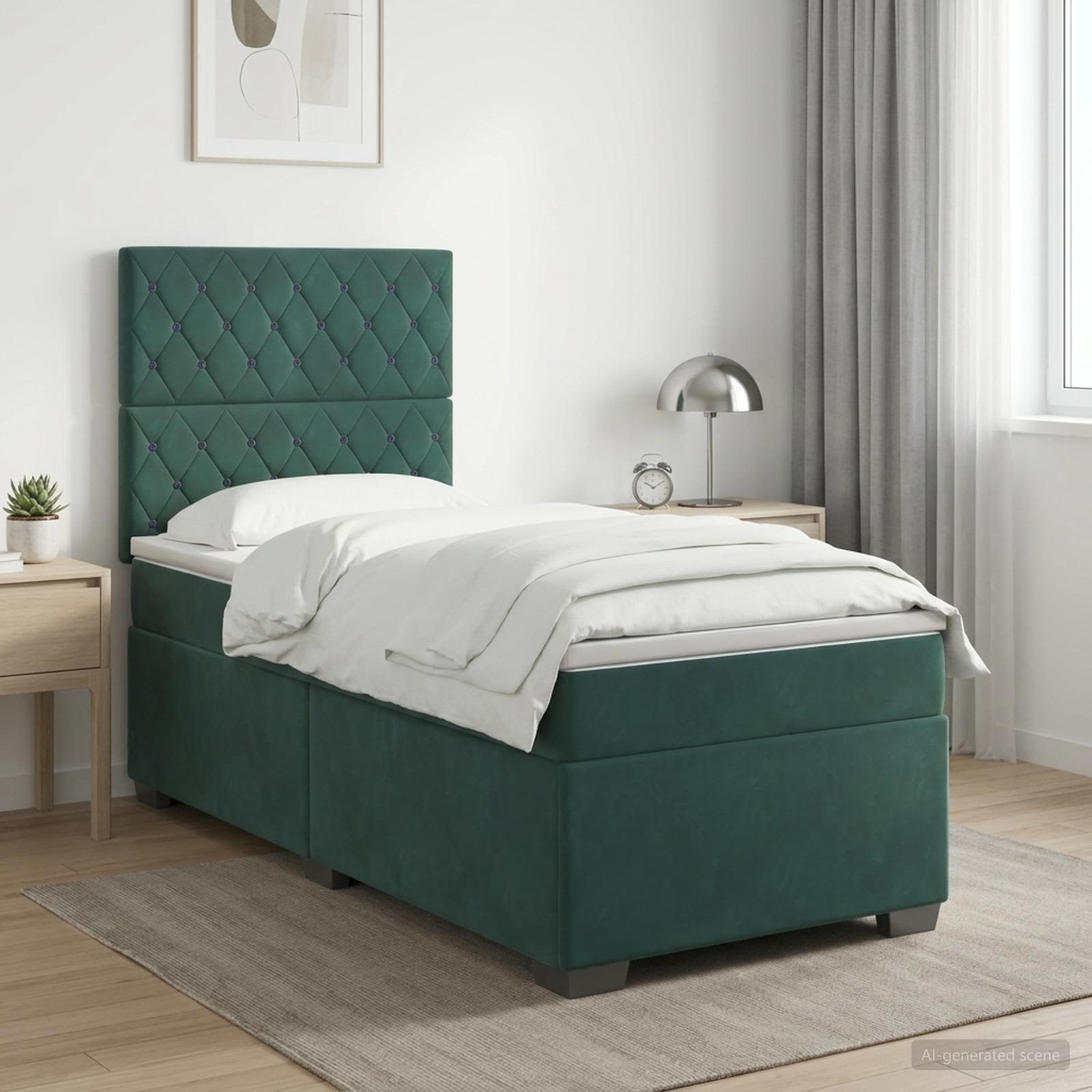 Lit boxspring avec matelas Vert foncé 100 x 200 cm Velours - XIOS