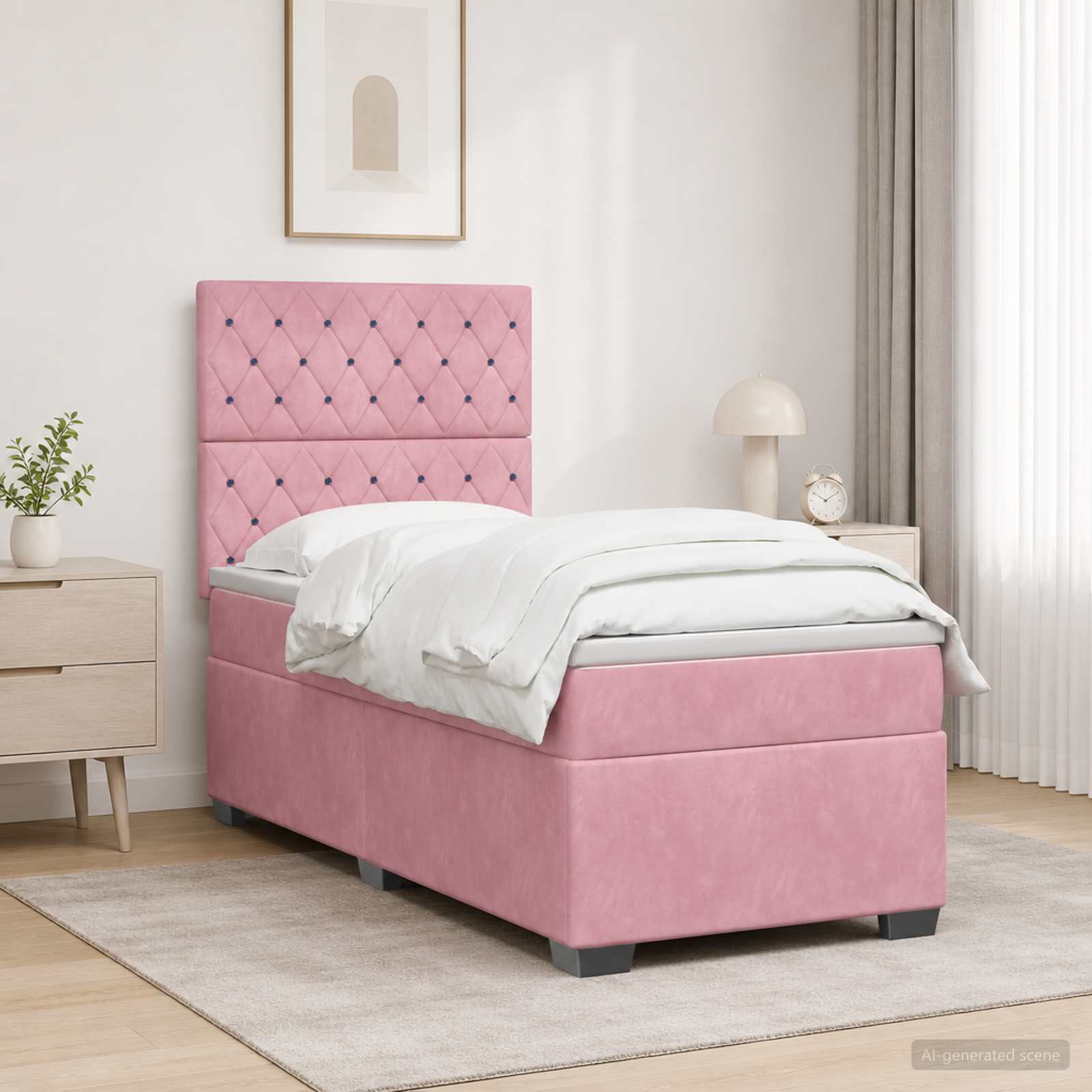 Lit boxspring avec matelas Rose 90 x 200 cm Velours