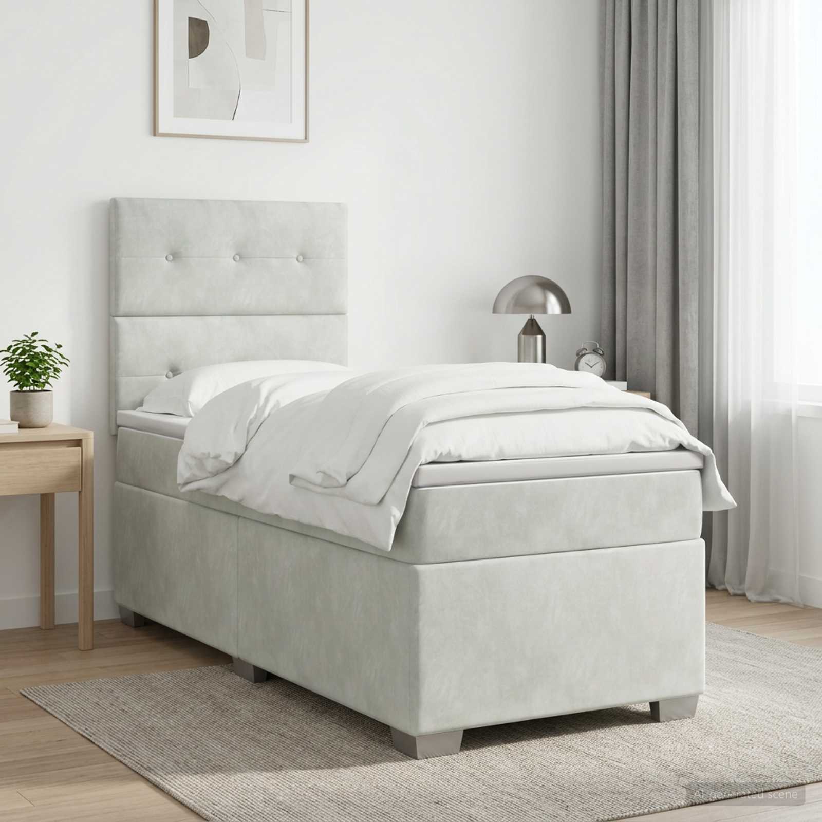 Lit boxspring avec matelas Gris clair 100 x 200 cm Velours