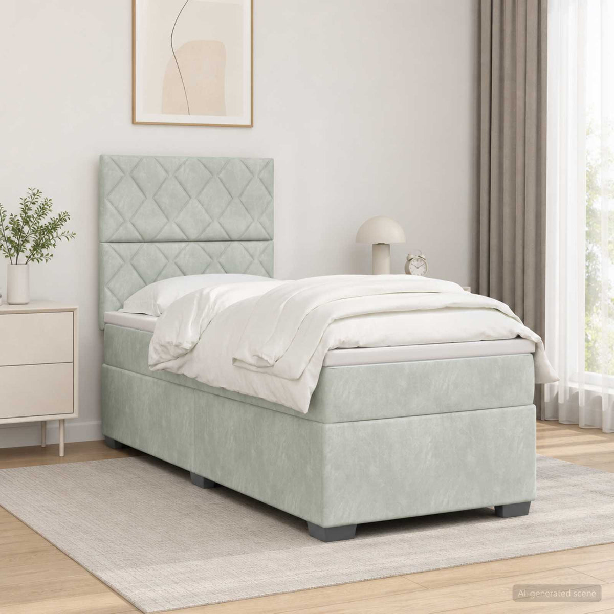 Lit boxspring avec matelas Gris clair 90 x 190 cm Velours