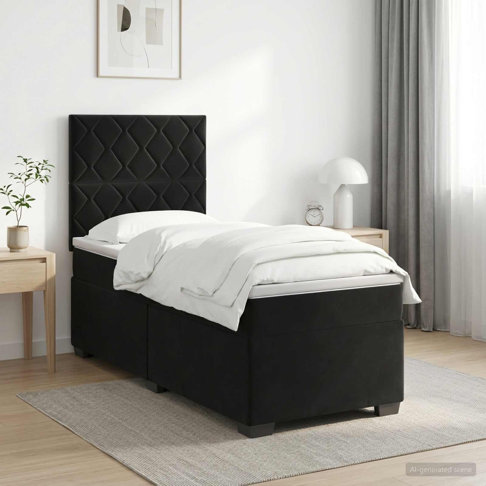 Lit boxspring avec matelas Noir 90 x 190 cm Velours - XIOS
