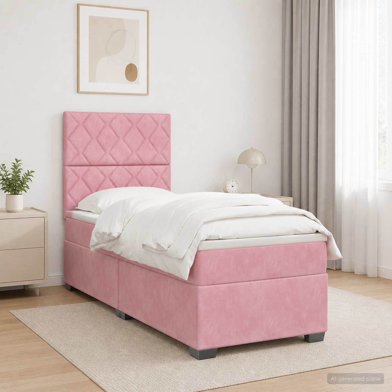 Lit boxspring avec matelas Rose 100 x 200 cm Velours