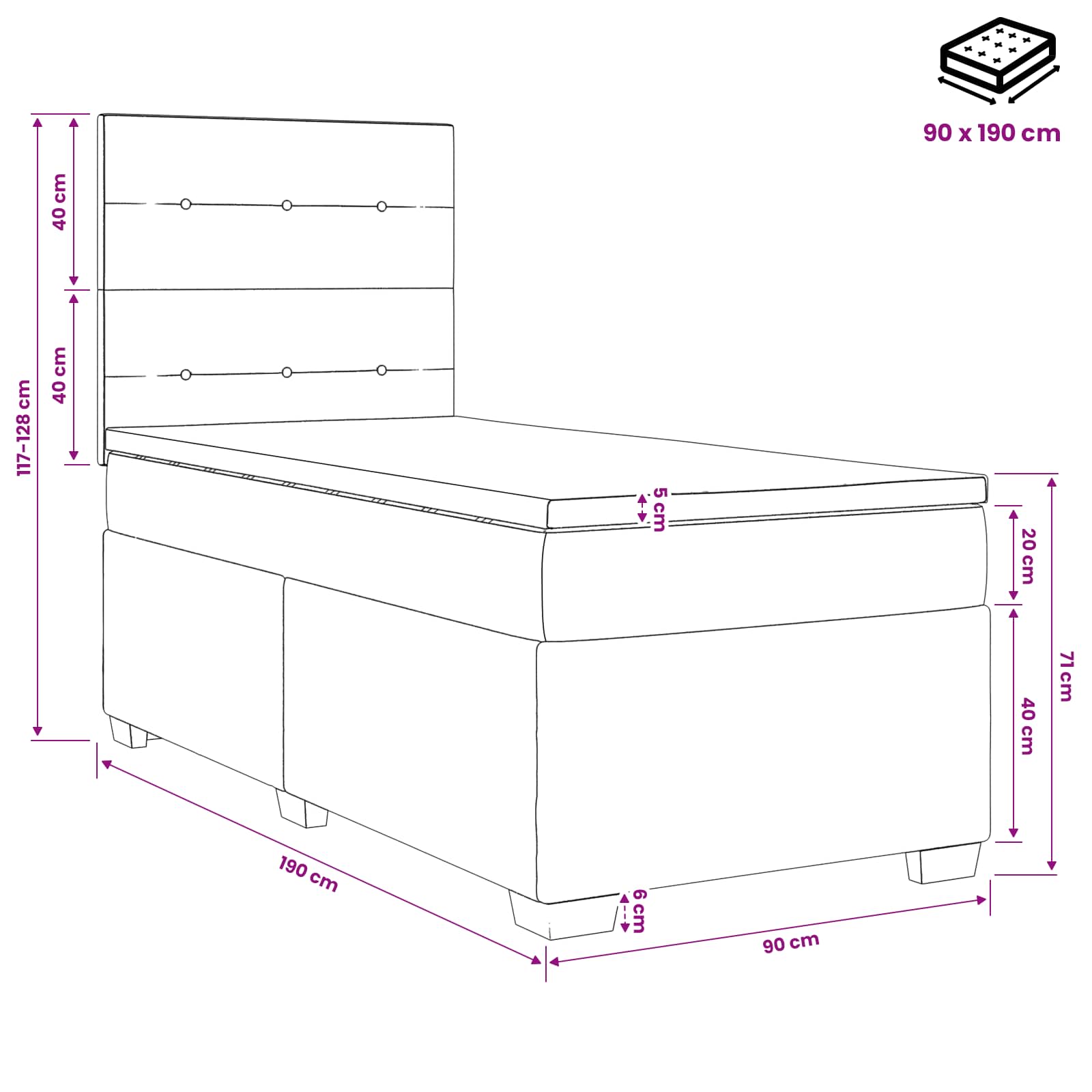Lit boxspring avec matelas Vert foncé 90 x 190 cm Velours