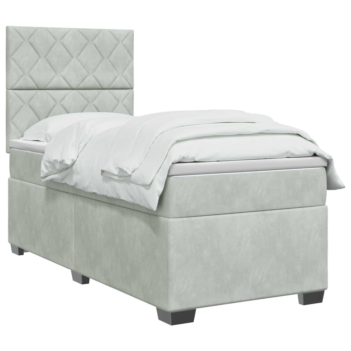 Lit boxspring avec matelas Gris clair 90 x 190 cm Velours