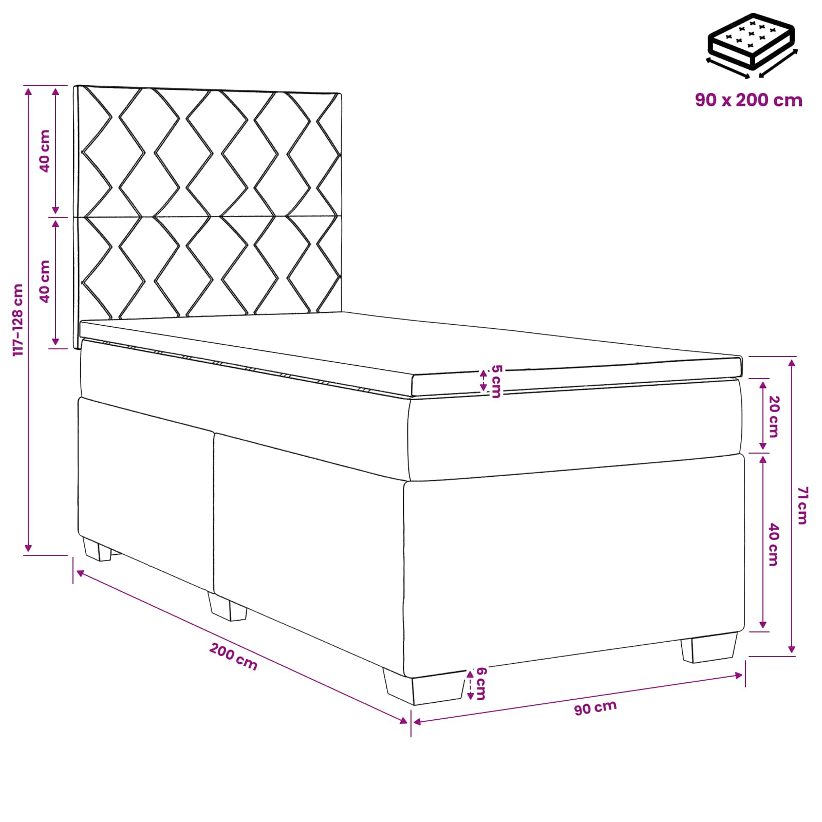 Lit boxspring avec matelas Vert foncé 90 x 200 cm Velours