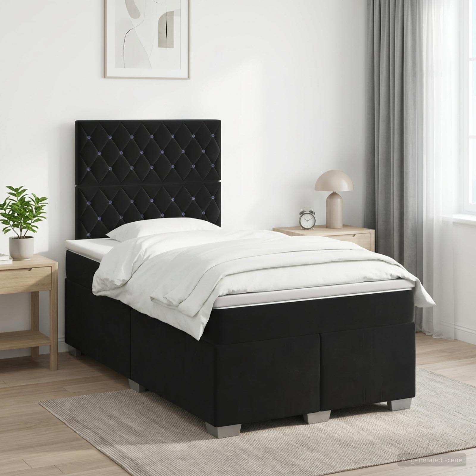 Lit boxspring avec matelas Noir 120 x 190 cm Velours