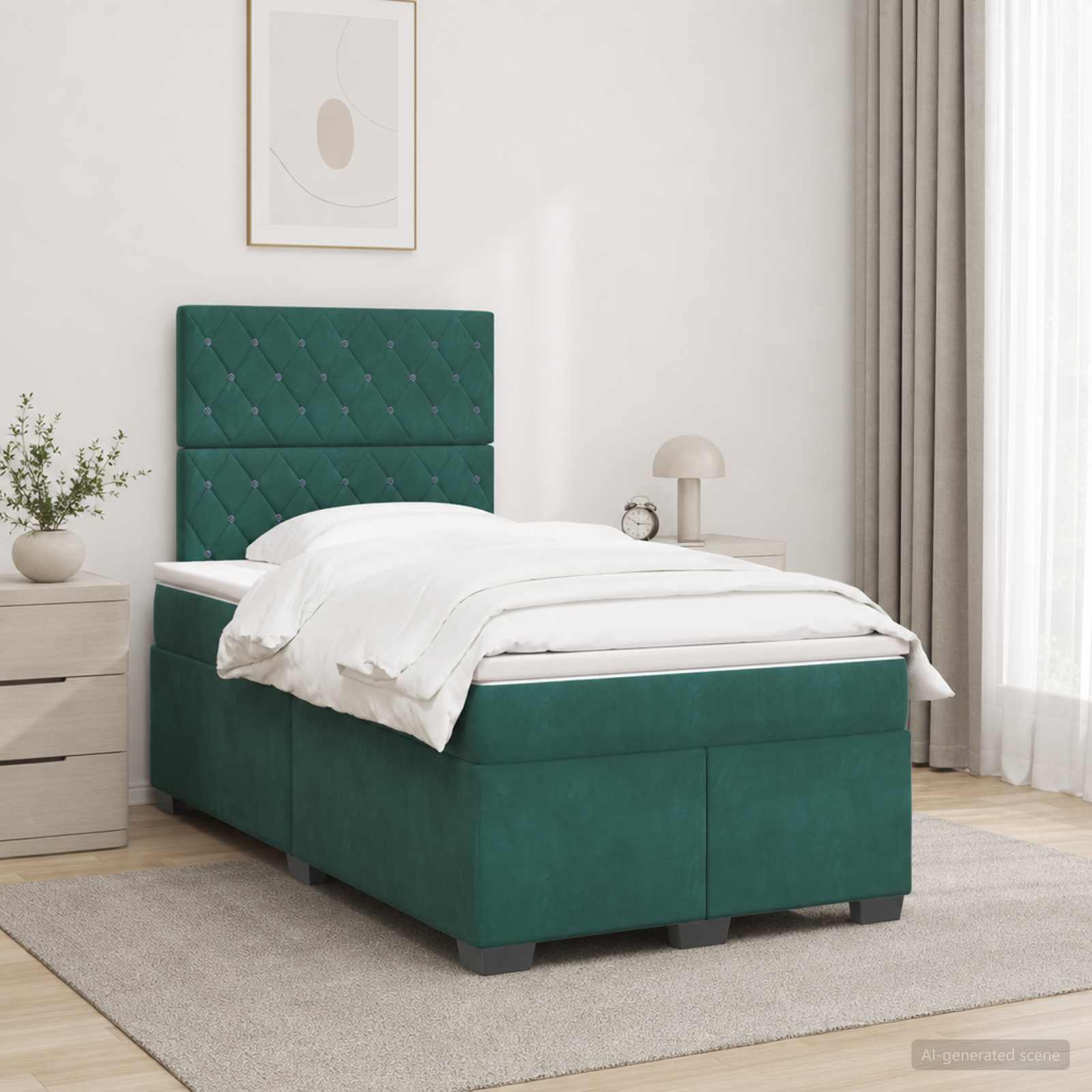 Lit boxspring avec matelas Vert foncé 120 x 200 cm Velours - XIOS