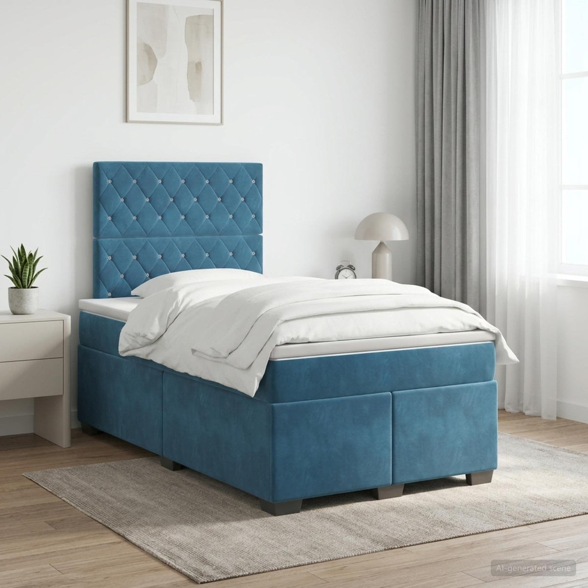 Lit boxspring avec matelas Bleu 120 x 190 cm Velours