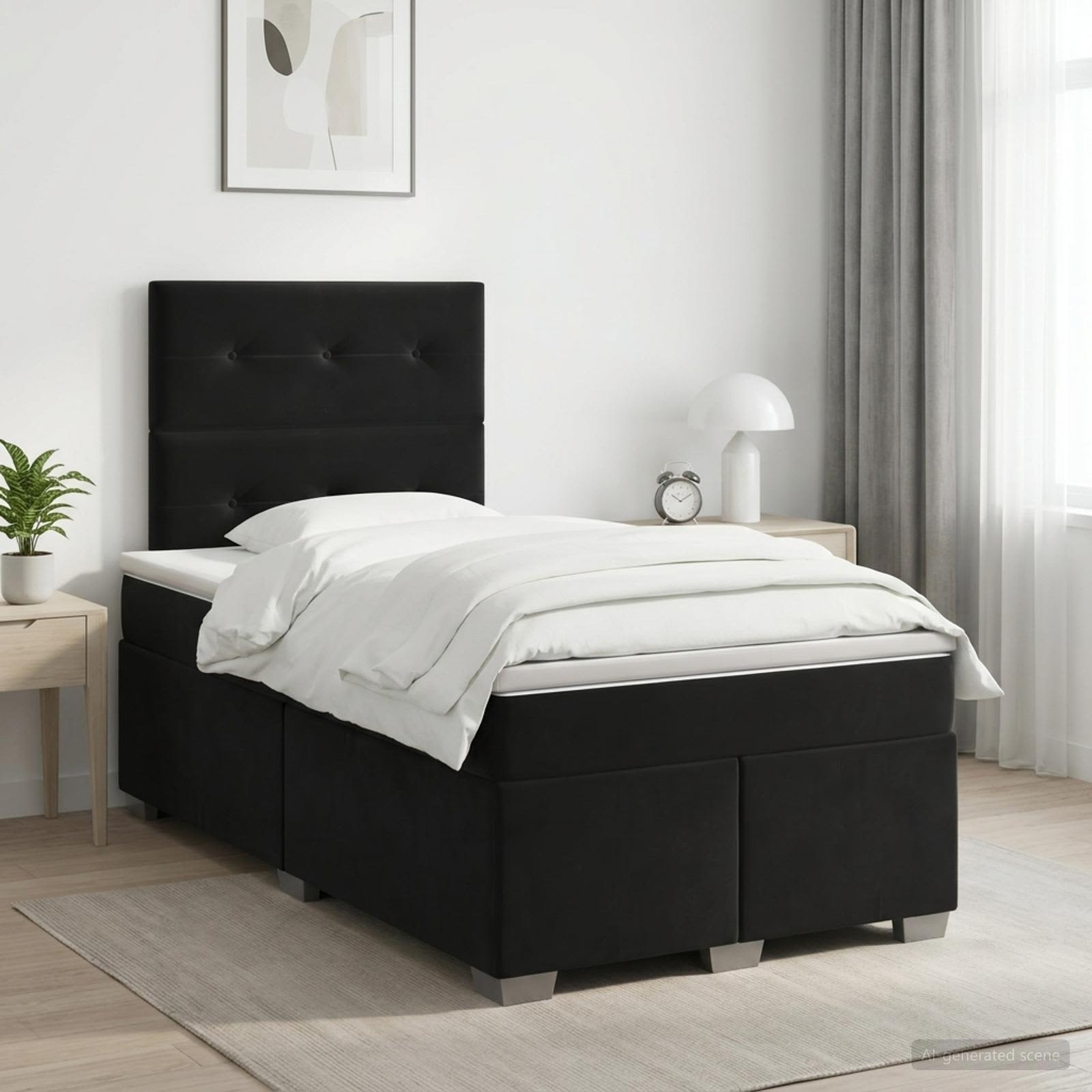 Lit boxspring avec matelas Noir 120 x 200 cm Velours - XIOS
