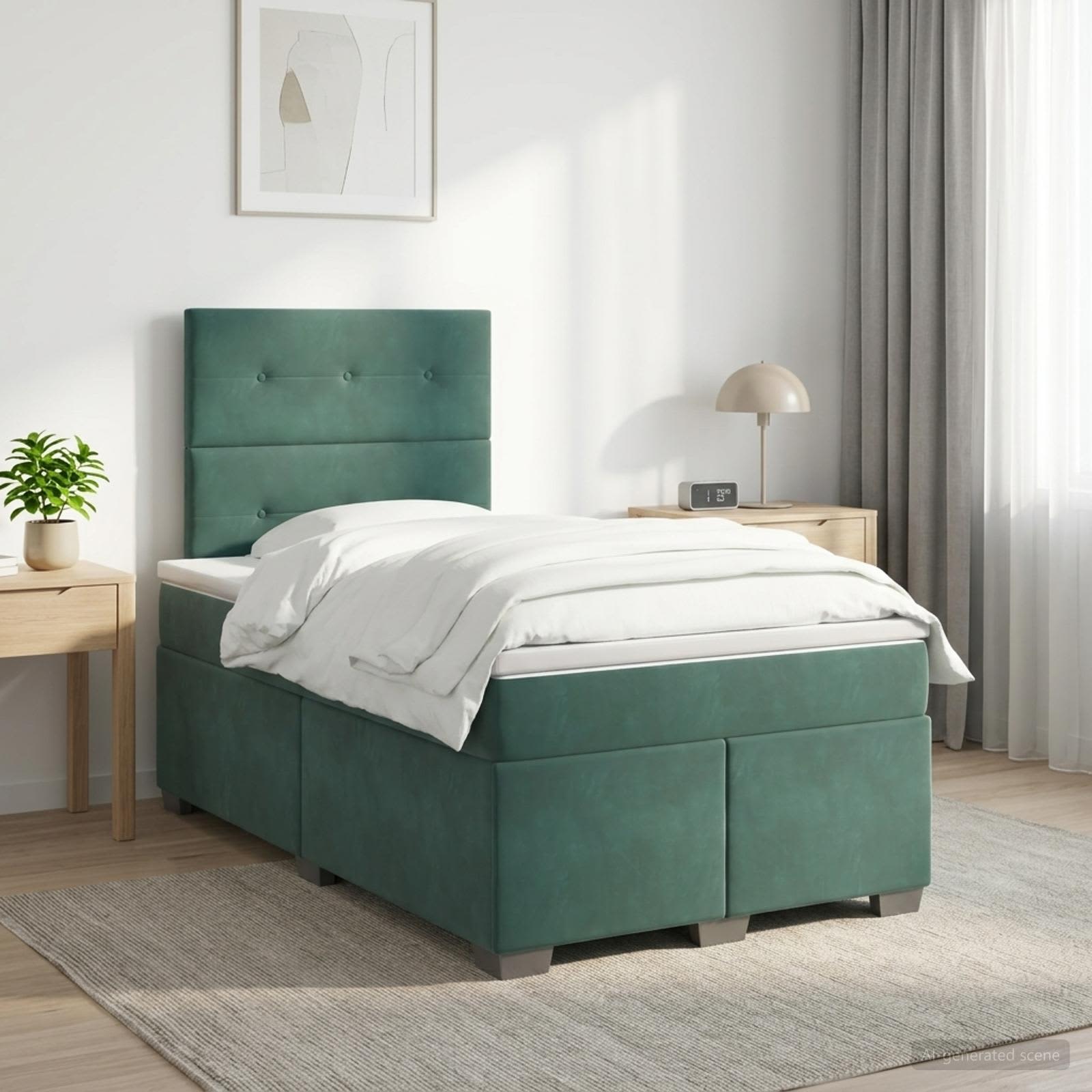 Lit boxspring avec matelas Vert foncé 120 x 200 cm Velours