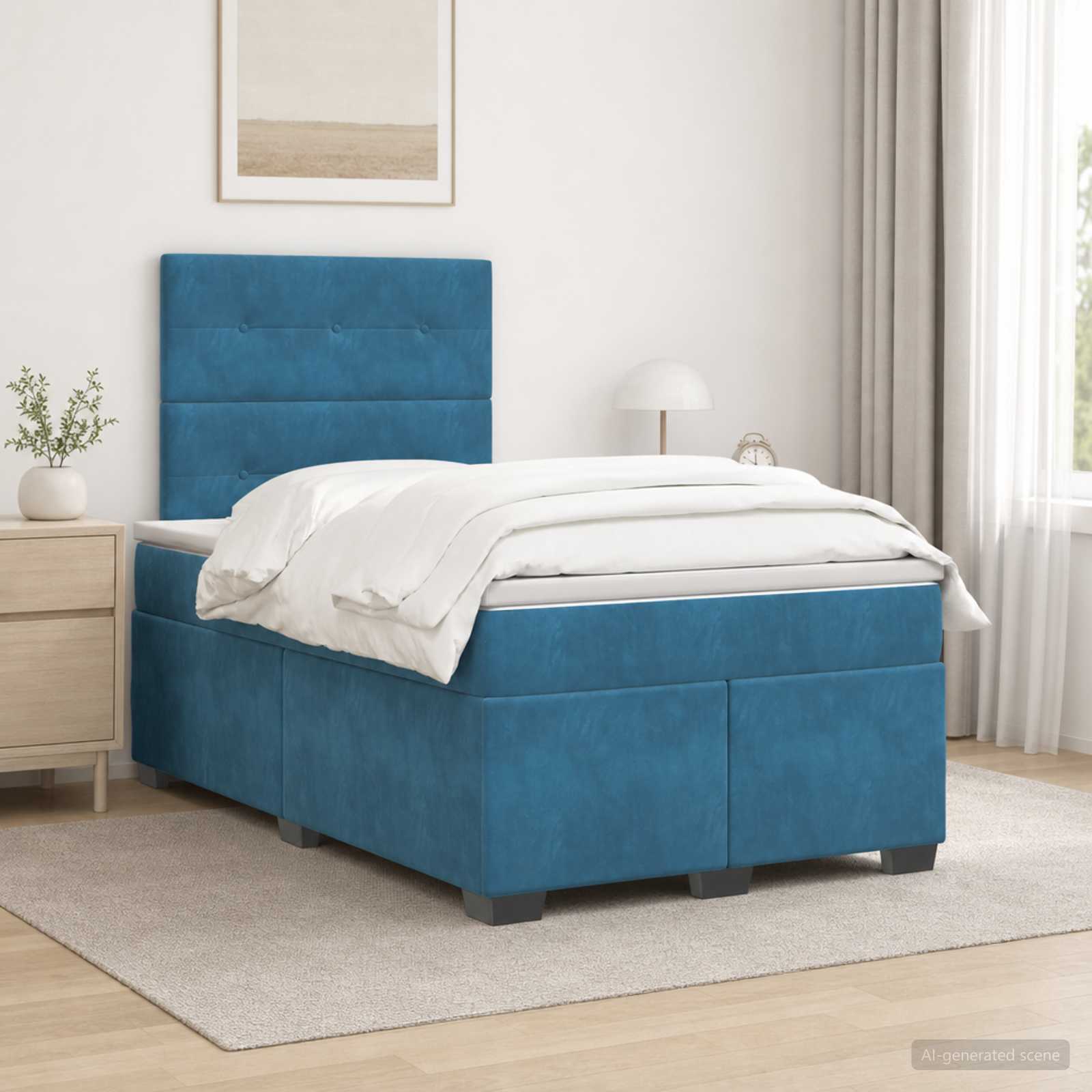 Lit boxspring avec matelas Bleu 120 x 190 cm Velours
