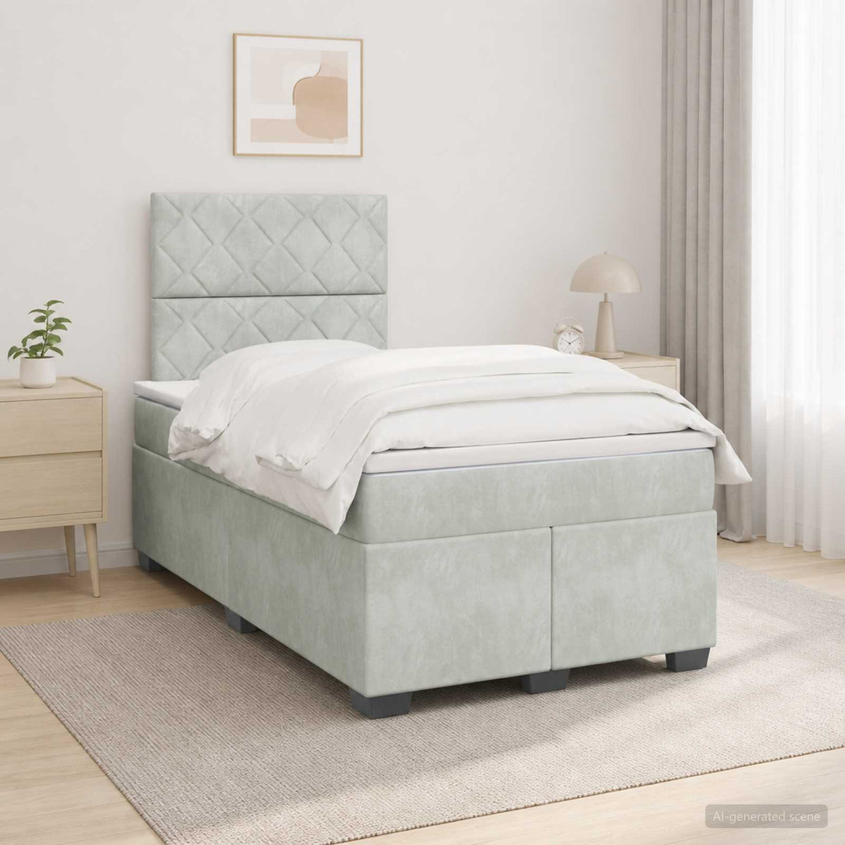 Lit boxspring avec matelas Gris clair 120 x 190 cm Velours