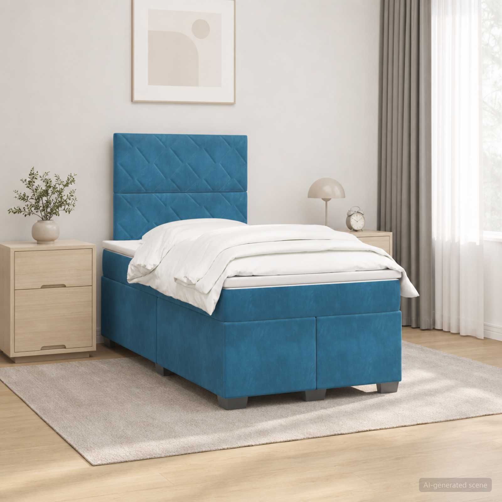Lit boxspring avec matelas Bleu 120 x 190 cm Velours