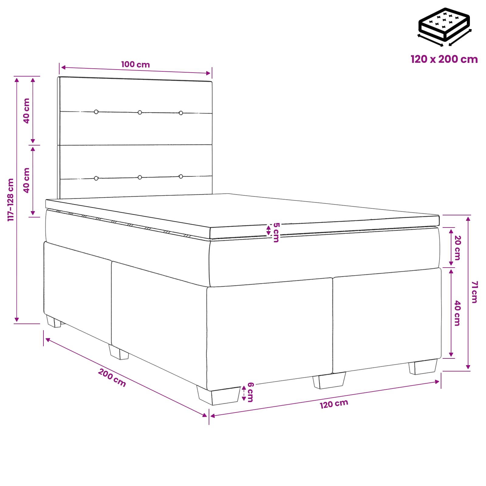 Lit boxspring avec matelas Bleu 120 x 200 cm Velours