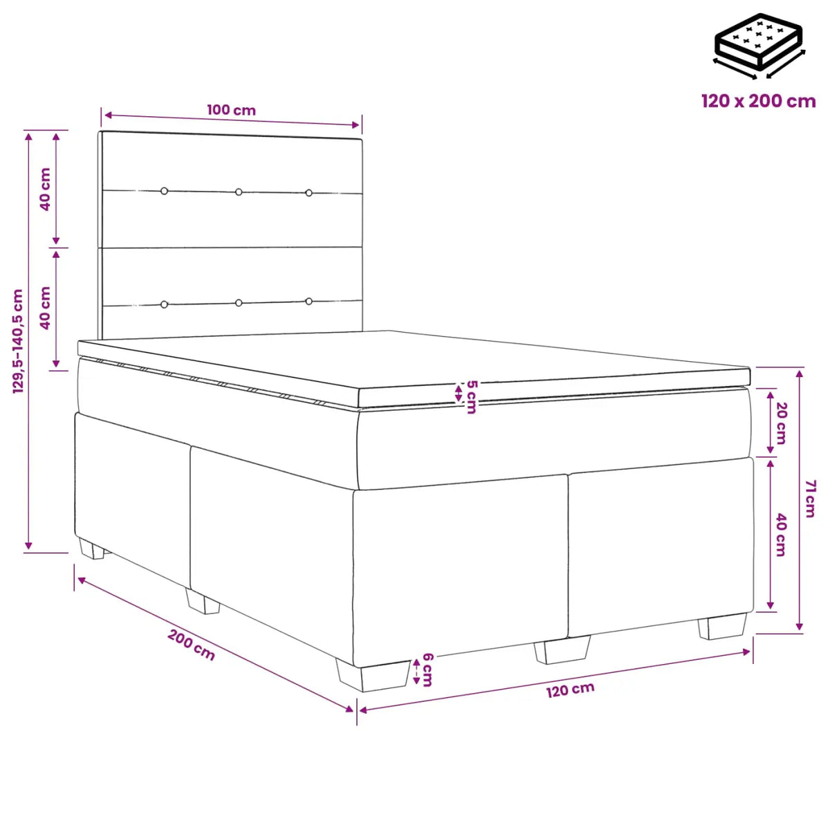 Lit boxspring avec matelas Bleu 120 x 200 cm Velours - XIOS