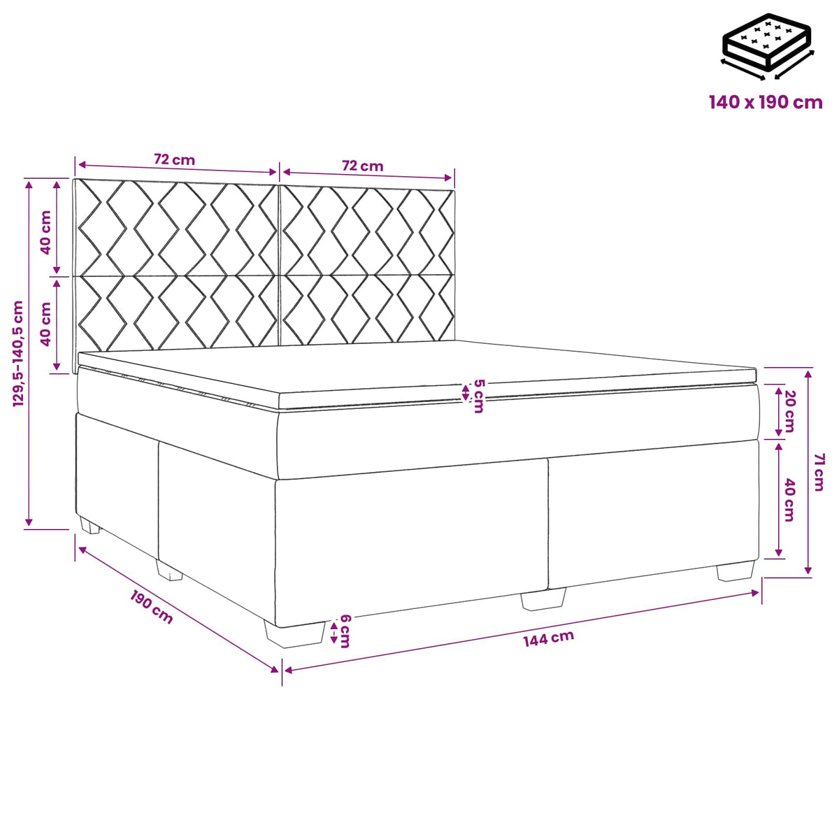 Lit boxspring avec matelas Bleu 140 x 190 cm Velours