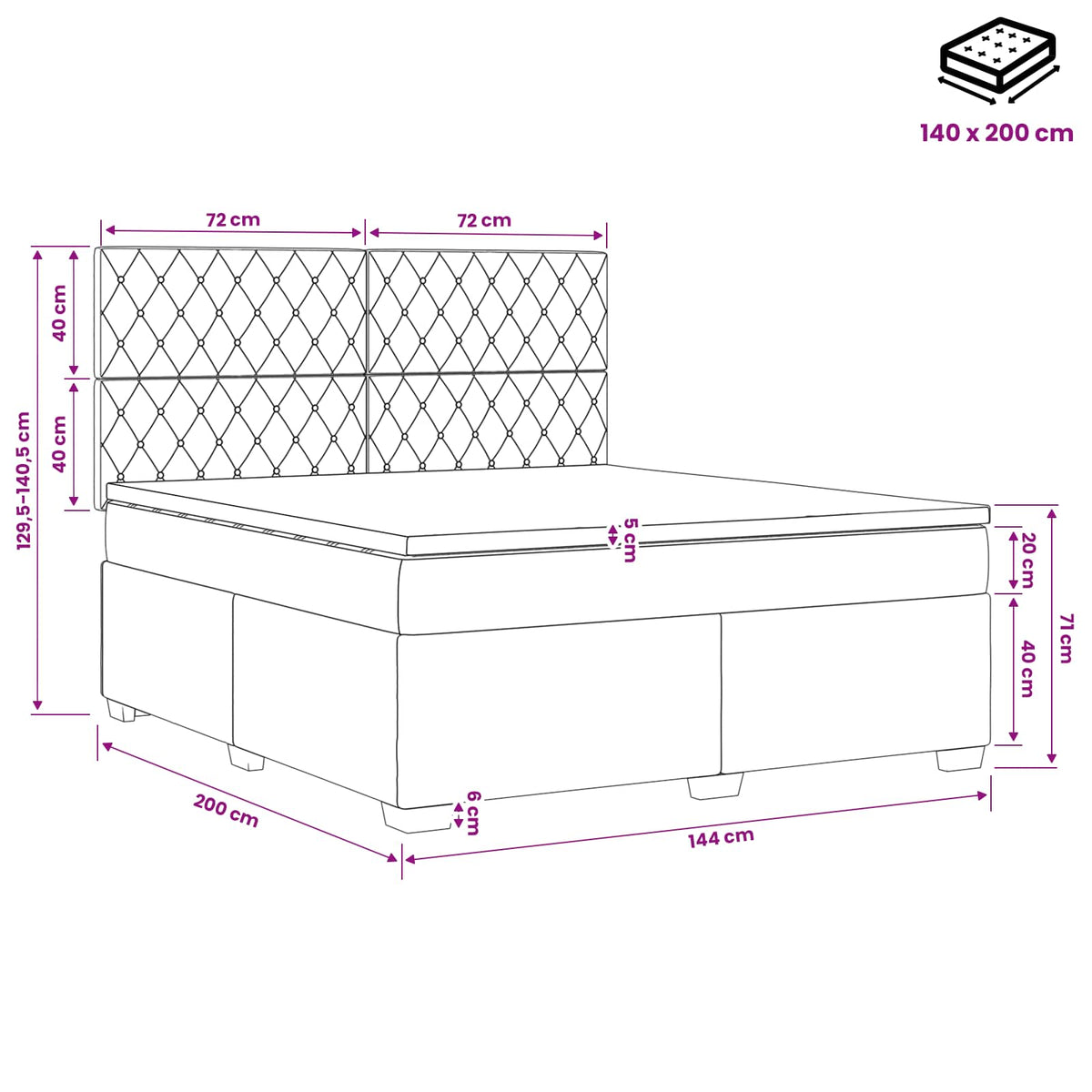 Lit boxspring avec matelas Bleu 140 x 200 cm Velours