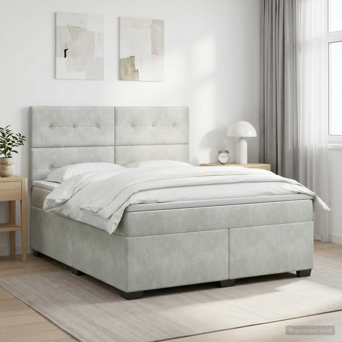 Lit boxspring avec matelas Gris clair 140 x 190 cm Velours