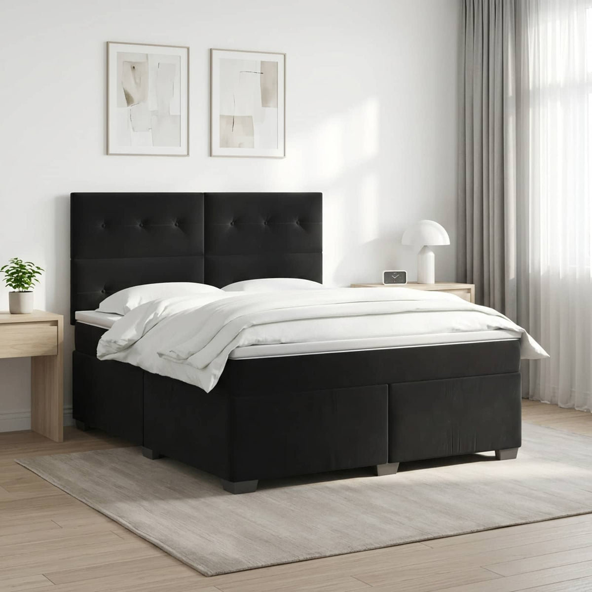 Lit boxspring avec matelas Noir 140 x 200 cm Velours