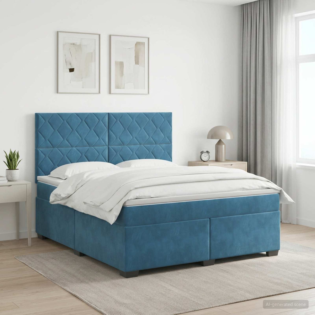 Lit boxspring avec matelas Bleu 140 x 190 cm Velours