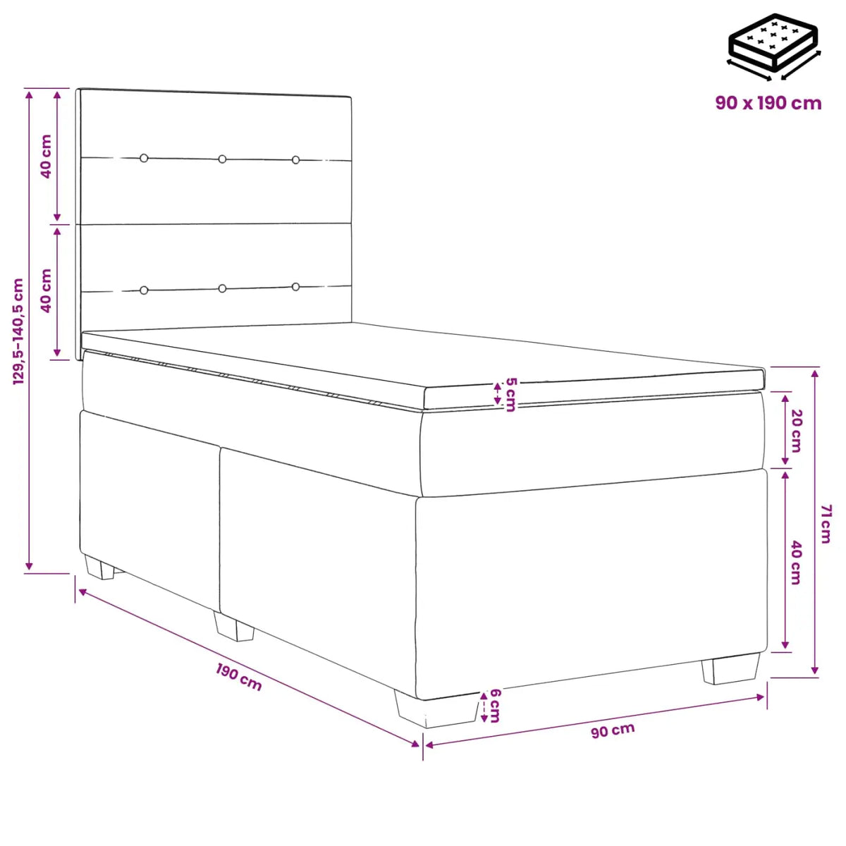 Lit boxspring avec matelas Gris clair Simple Velours - XIOS