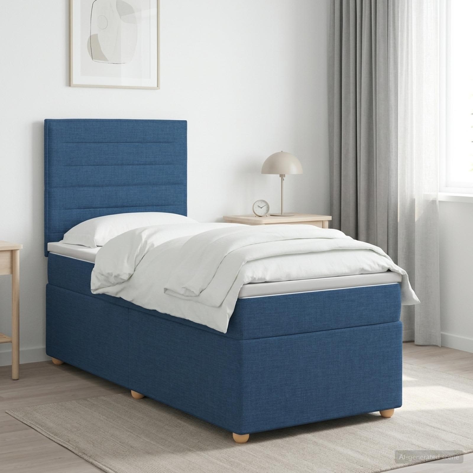 Lit boxspring avec matelas Bleu 90 x 200 cm Tissu