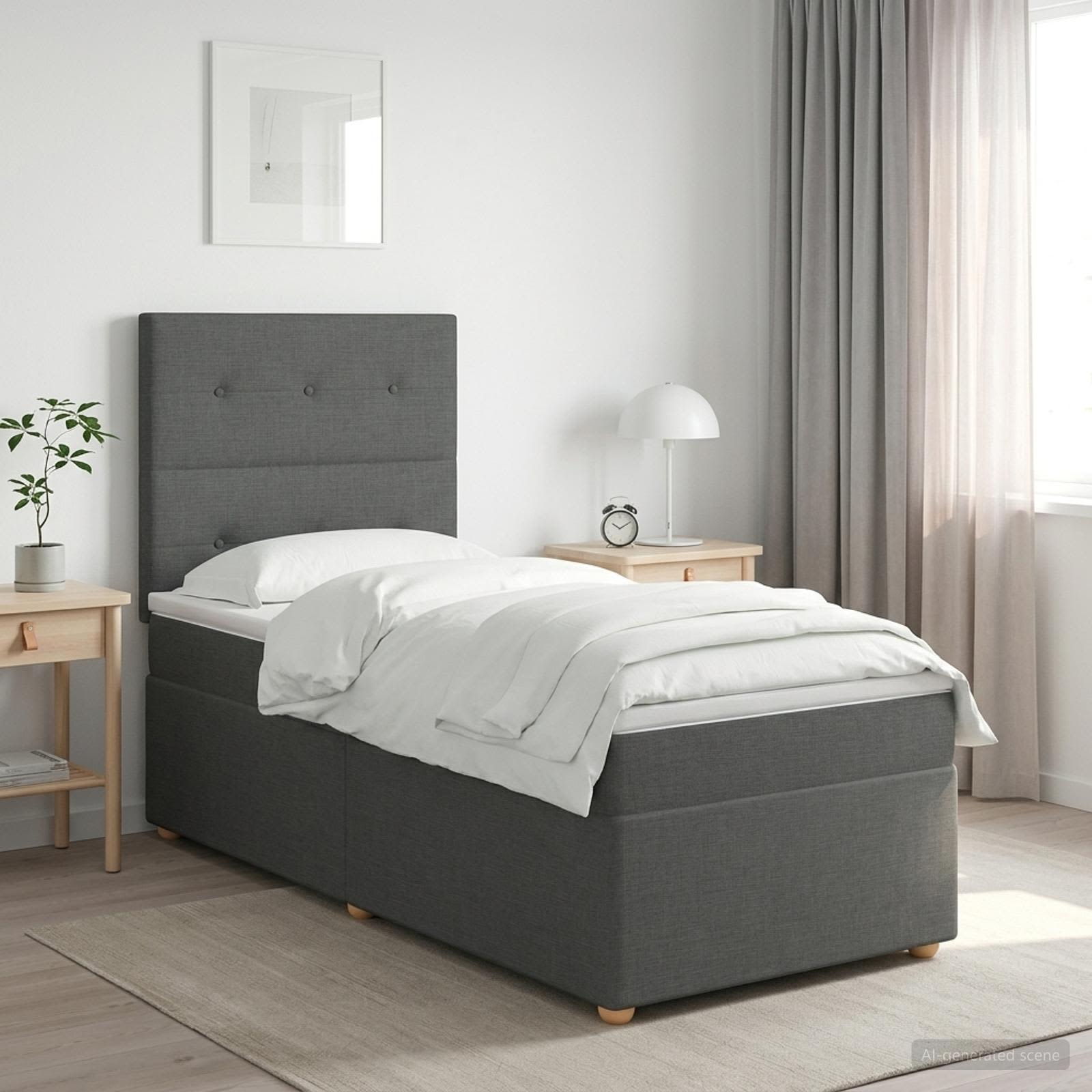Lit boxspring avec matelas Gris foncé 90 x 190 cm Tissu