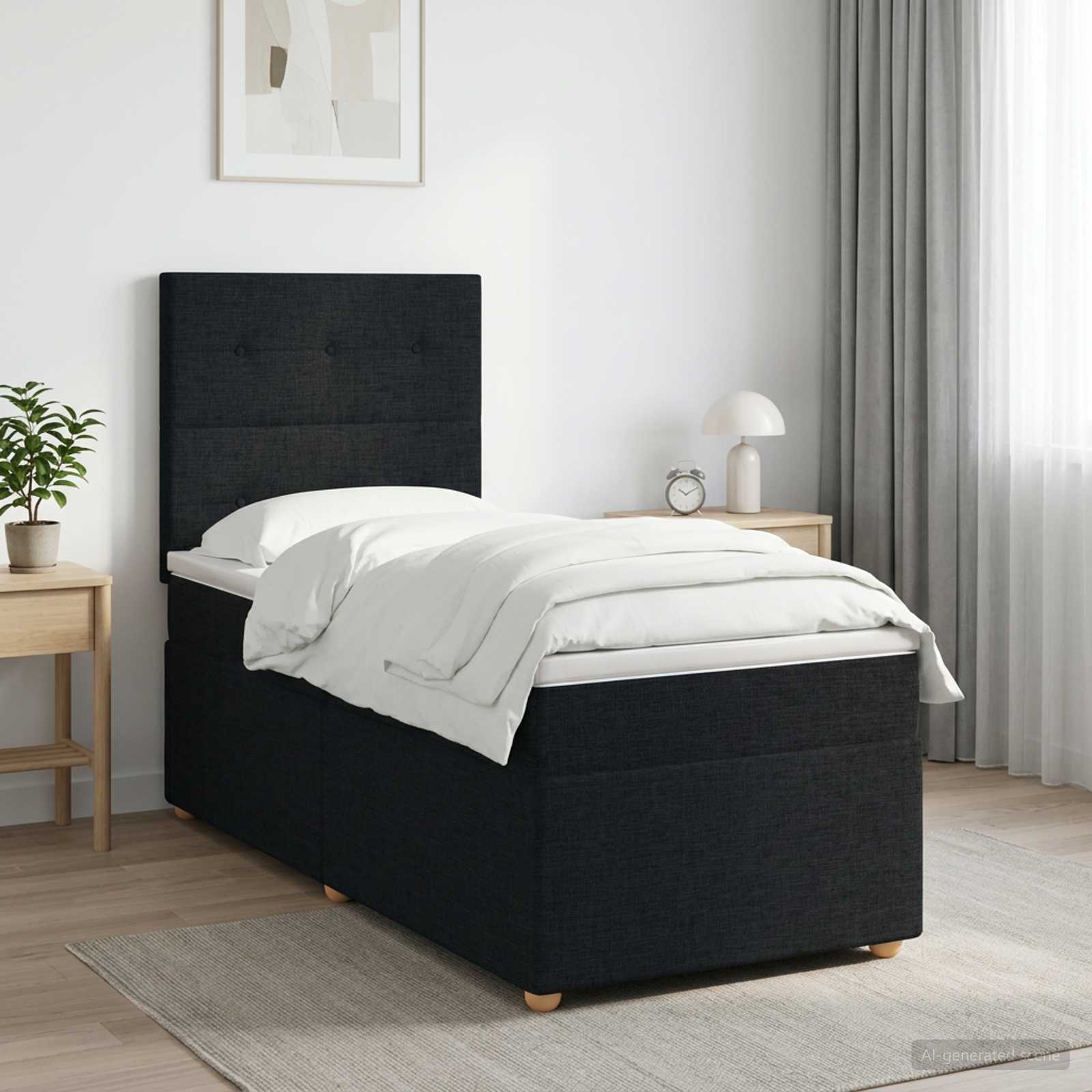 Lit boxspring avec matelas Noir 90 x 200 cm Tissu