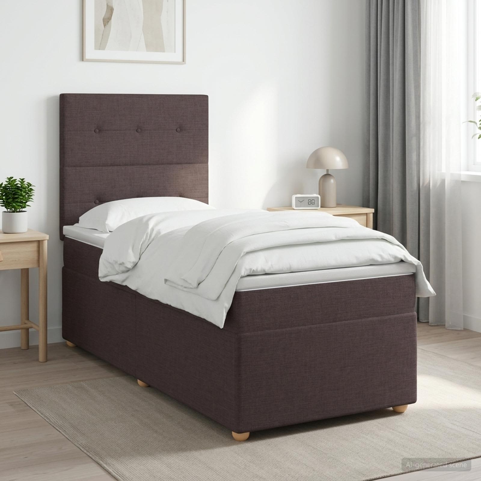 Lit boxspring avec matelas Marron foncé 80 x 200 cm Tissu