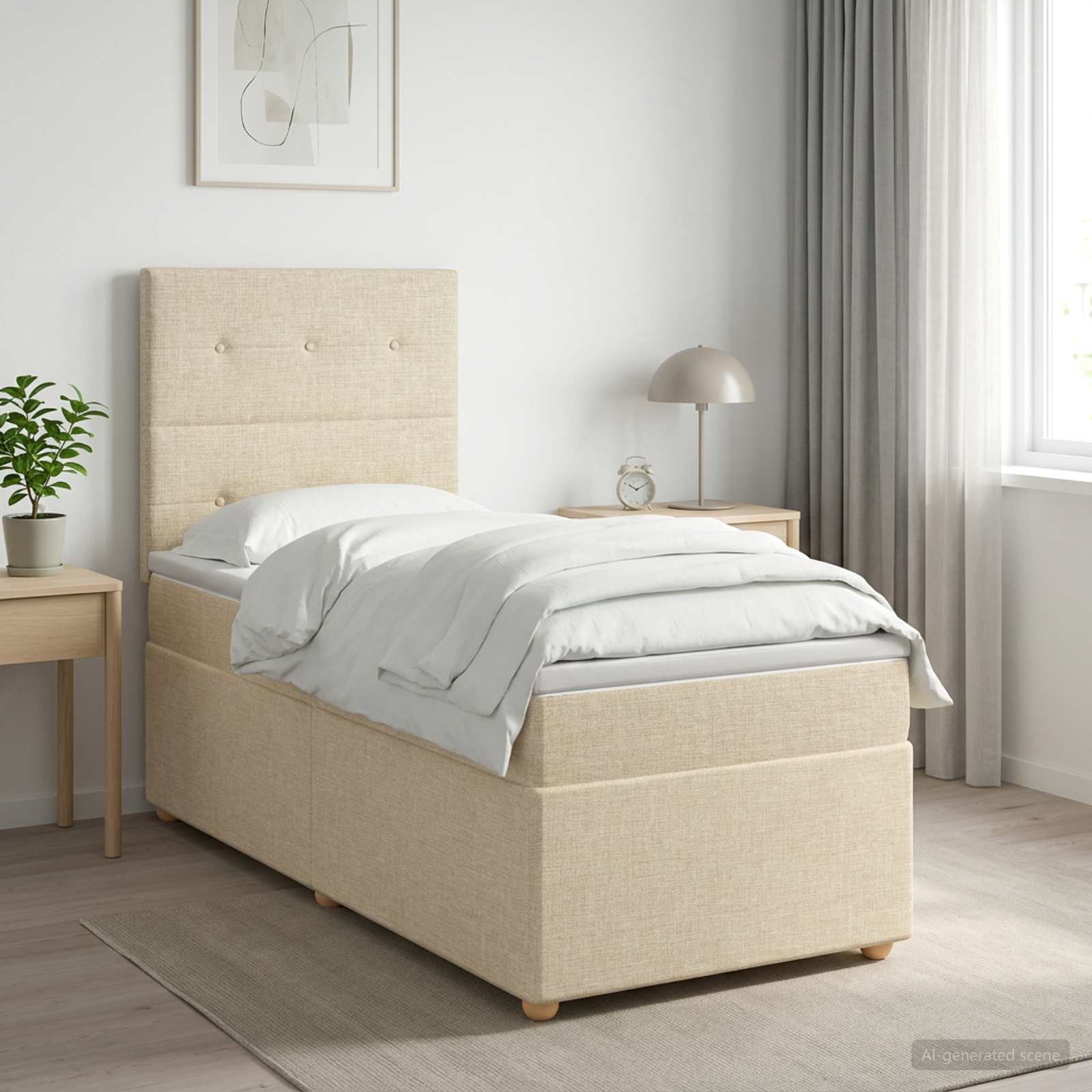 Lit boxspring avec matelas Crème 80 x 200 cm Tissu