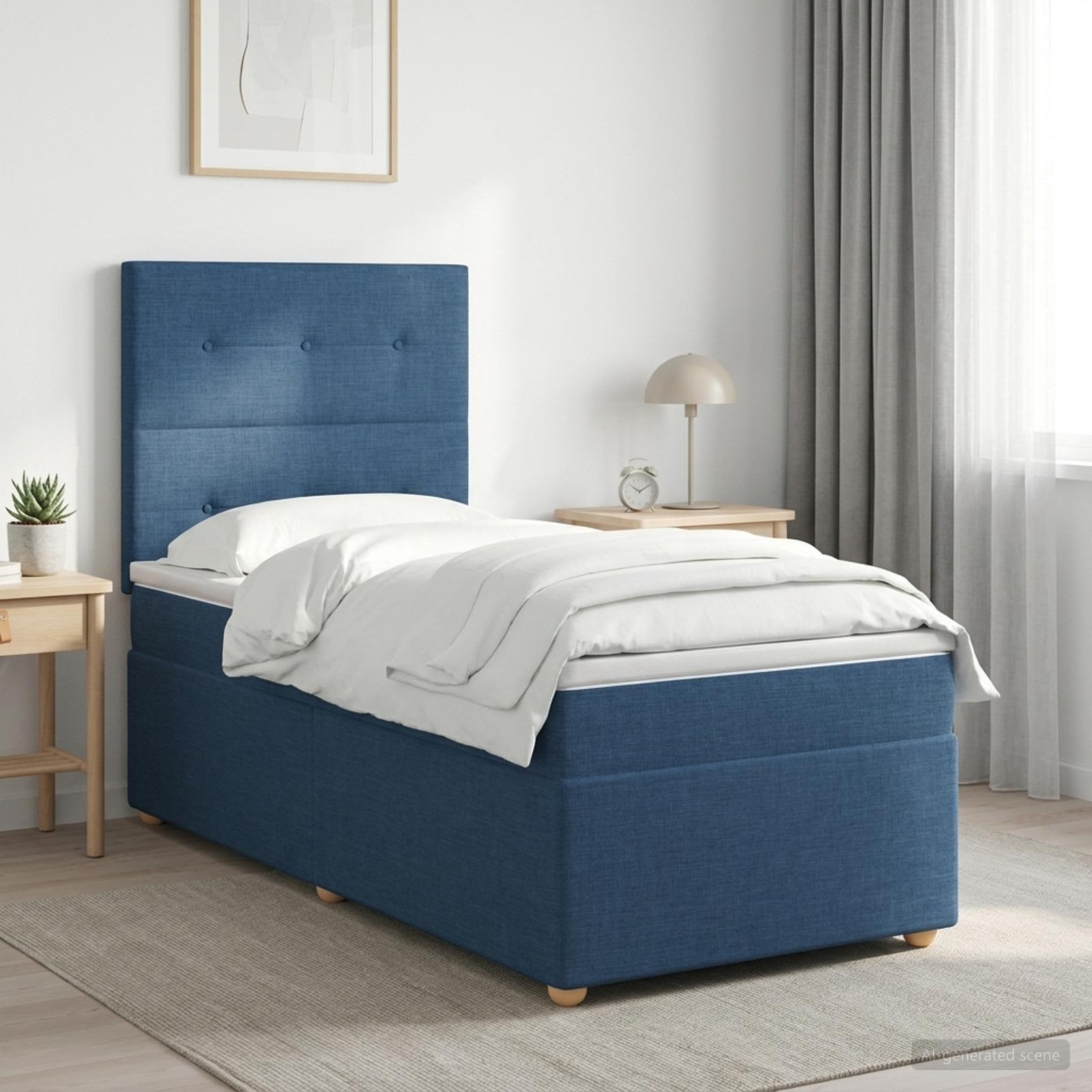 Lit boxspring avec matelas Bleu 90 x 200 cm Tissu