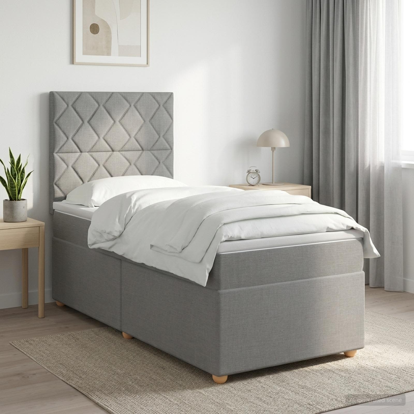 Lit boxspring avec matelas Gris clair 100 x 200 cm Tissu