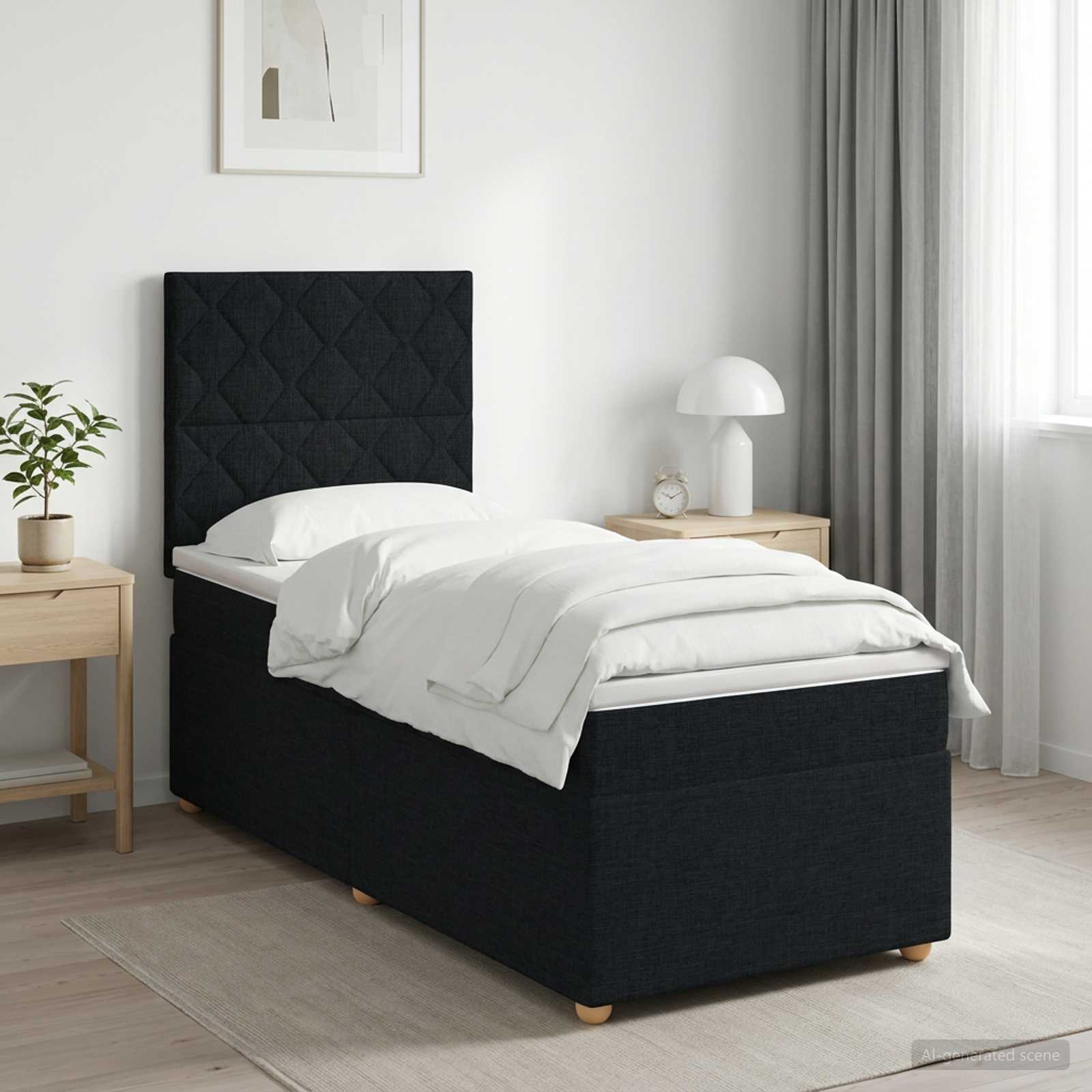 Lit boxspring avec matelas Noir 90 x 190 cm Tissu