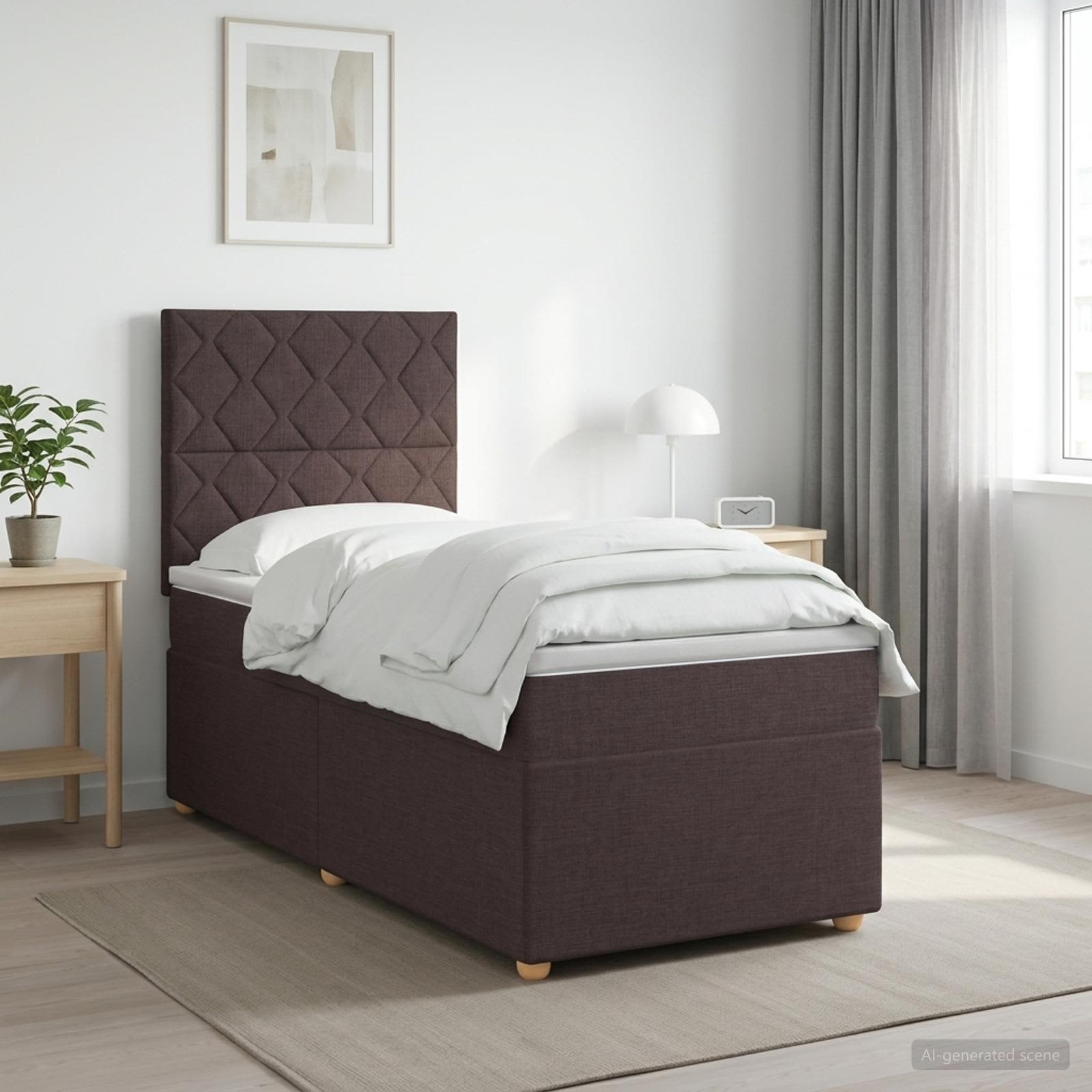 Lit boxspring avec matelas Marron foncé 90 x 200 cm Tissu