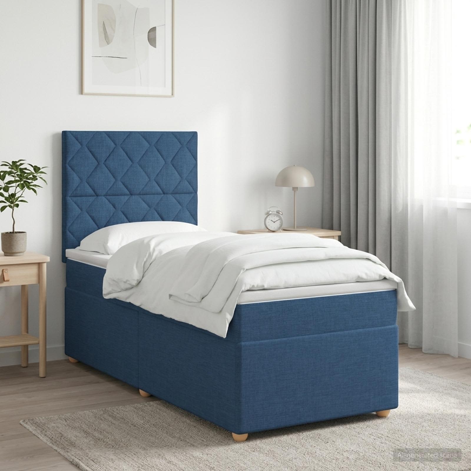 Lit boxspring avec matelas Bleu 90 x 190 cm Tissu