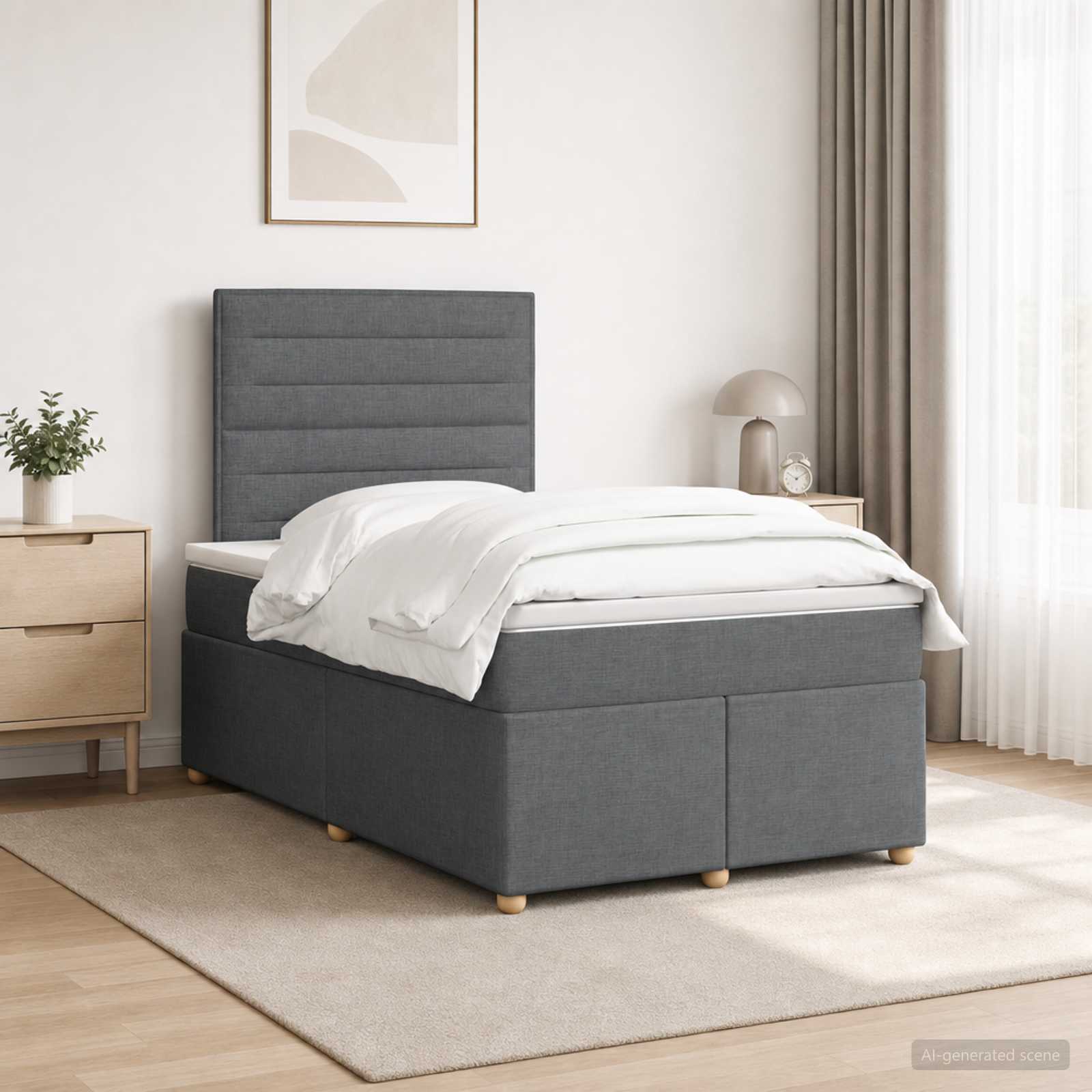 Lit boxspring avec matelas Gris foncé 120 x 200 cm Tissu