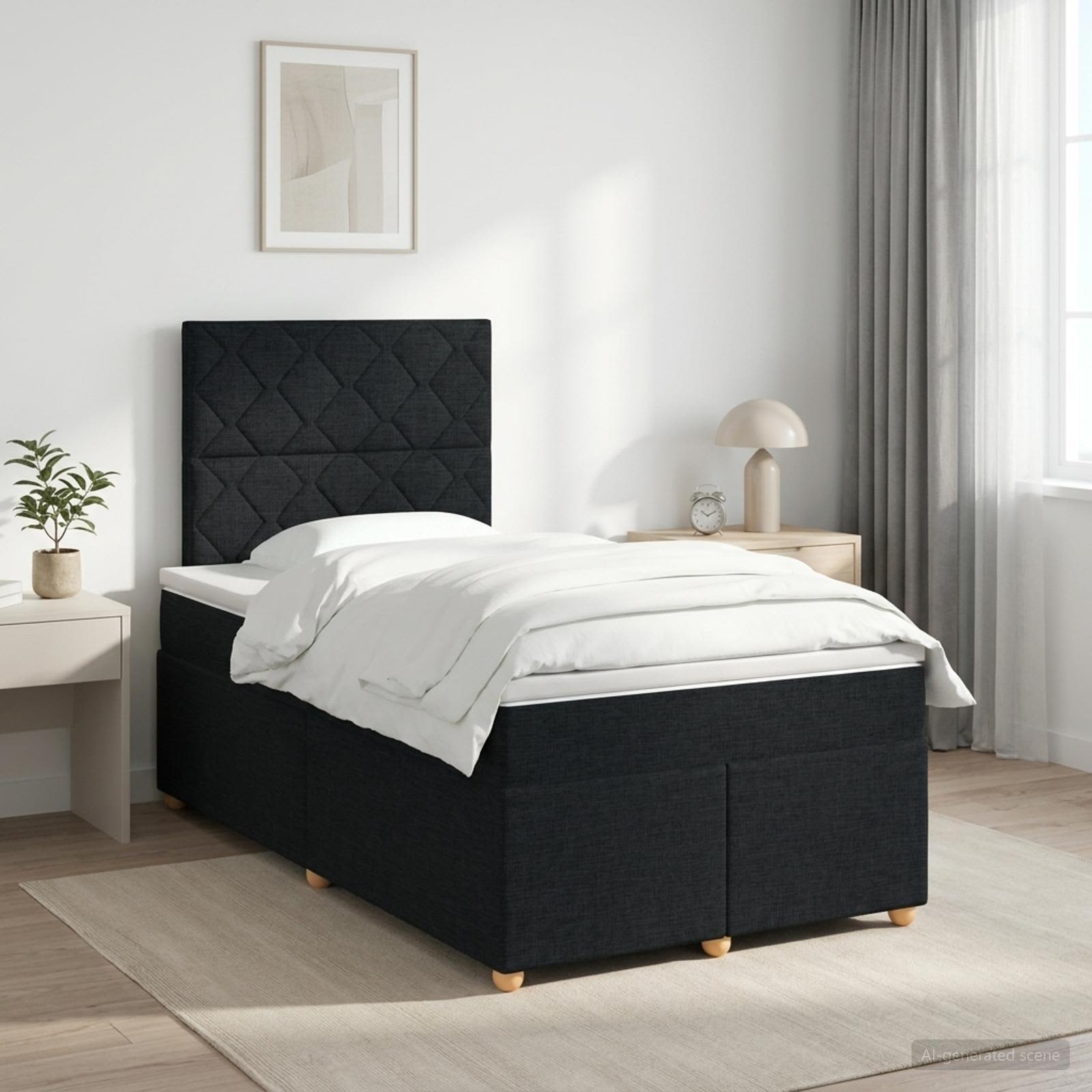 Lit boxspring avec matelas Noir 120 x 190 cm Tissu