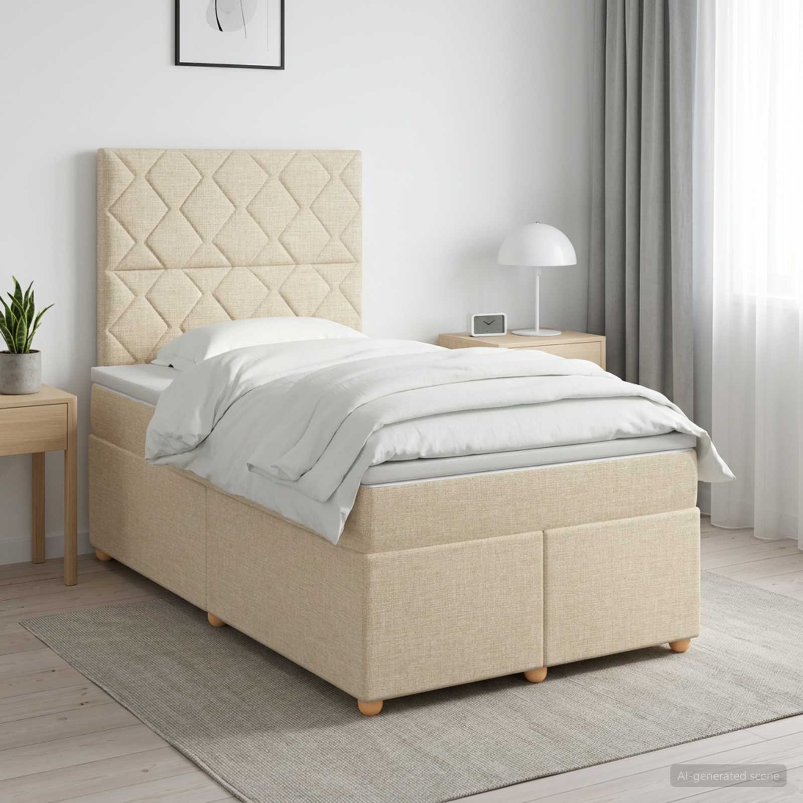 Lit boxspring avec matelas Crème 120 x 190 cm Tissu