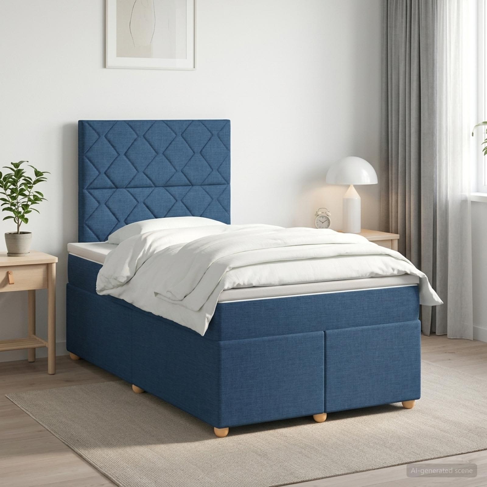 Lit boxspring avec matelas Bleu 120 x 190 cm Tissu