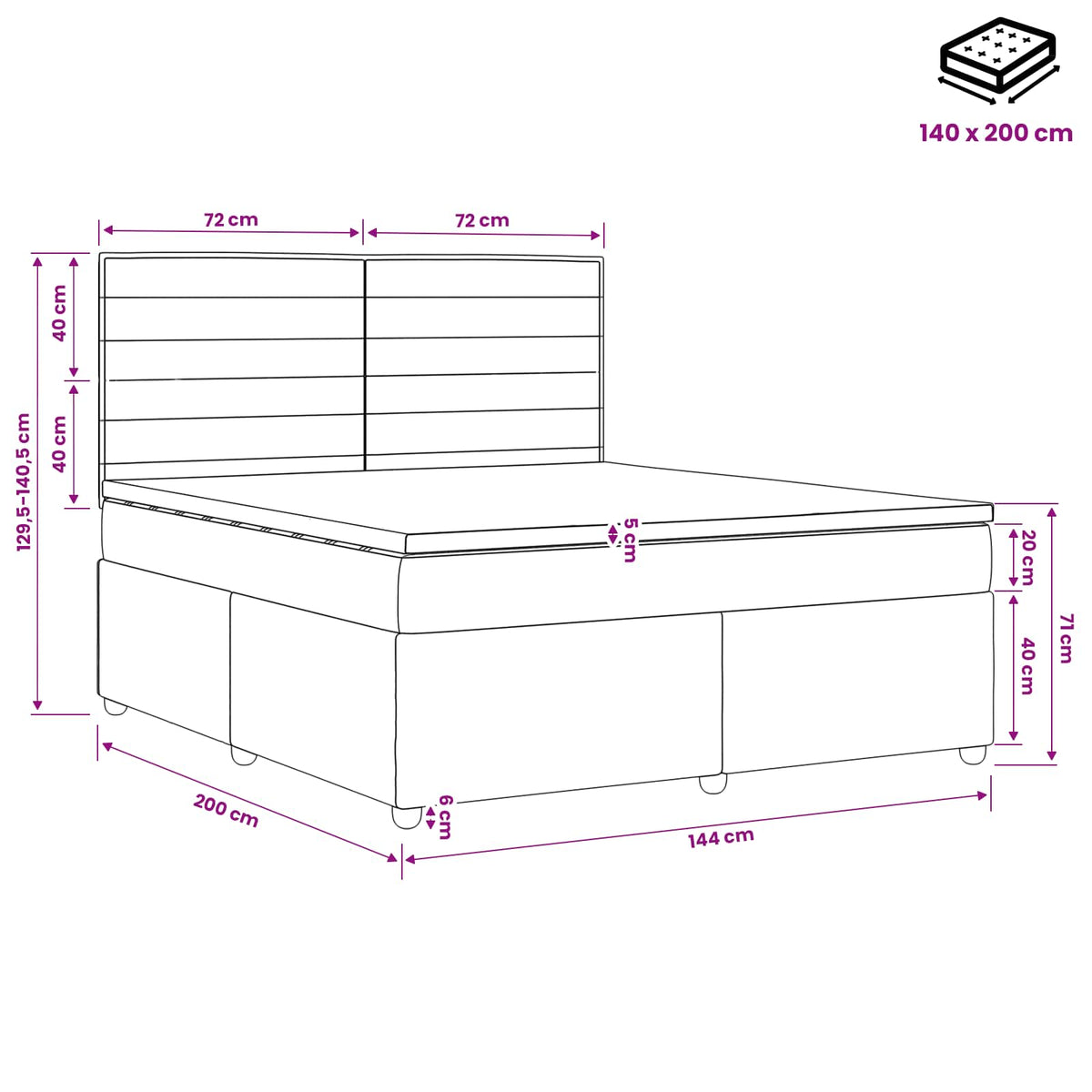 Lit boxspring avec matelas Bleu 140 x 200 cm Tissu