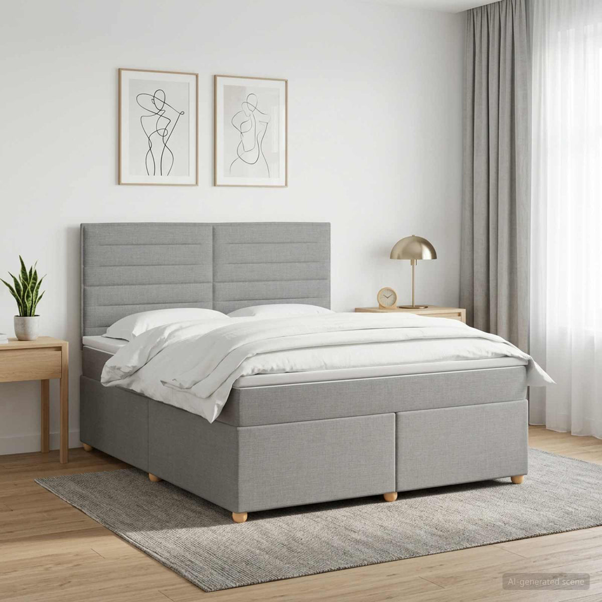 Lit boxspring avec matelas Gris clair 140 x 200 cm Tissu