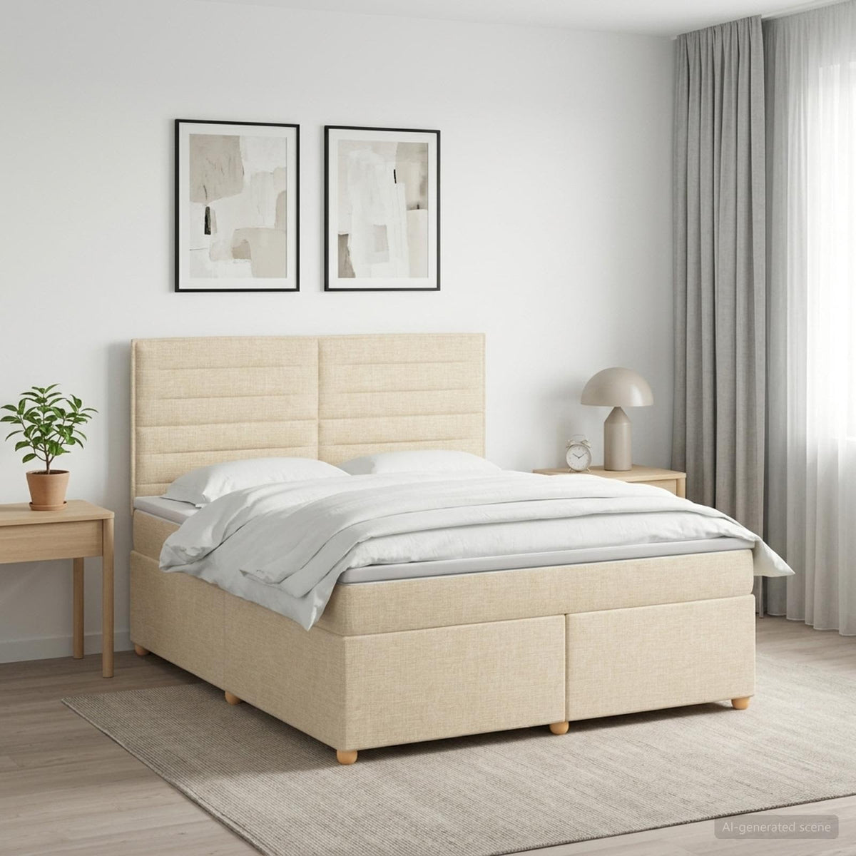 Lit boxspring avec matelas Crème 140 x 190 cm Tissu