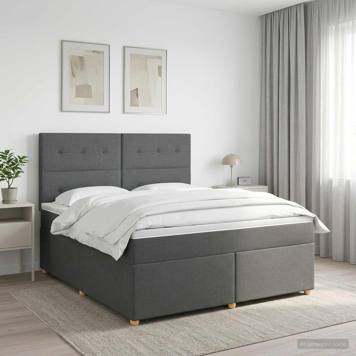 Lit boxspring avec matelas Gris foncé 140 x 200 cm Tissu