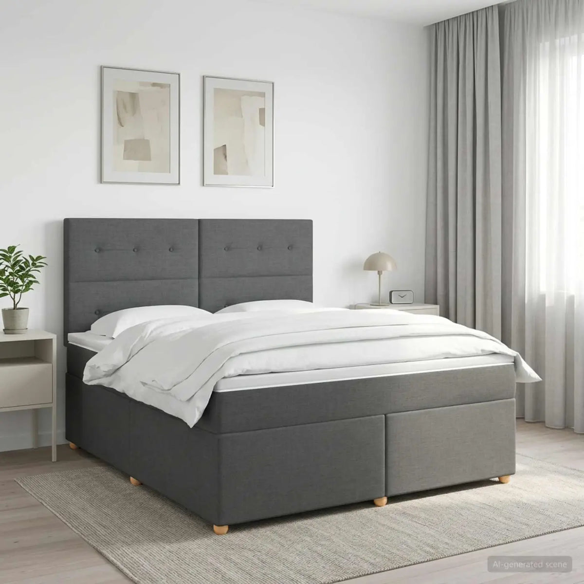 Lit boxspring avec matelas Gris foncé 140 x 190 cm Tissu - XIOS