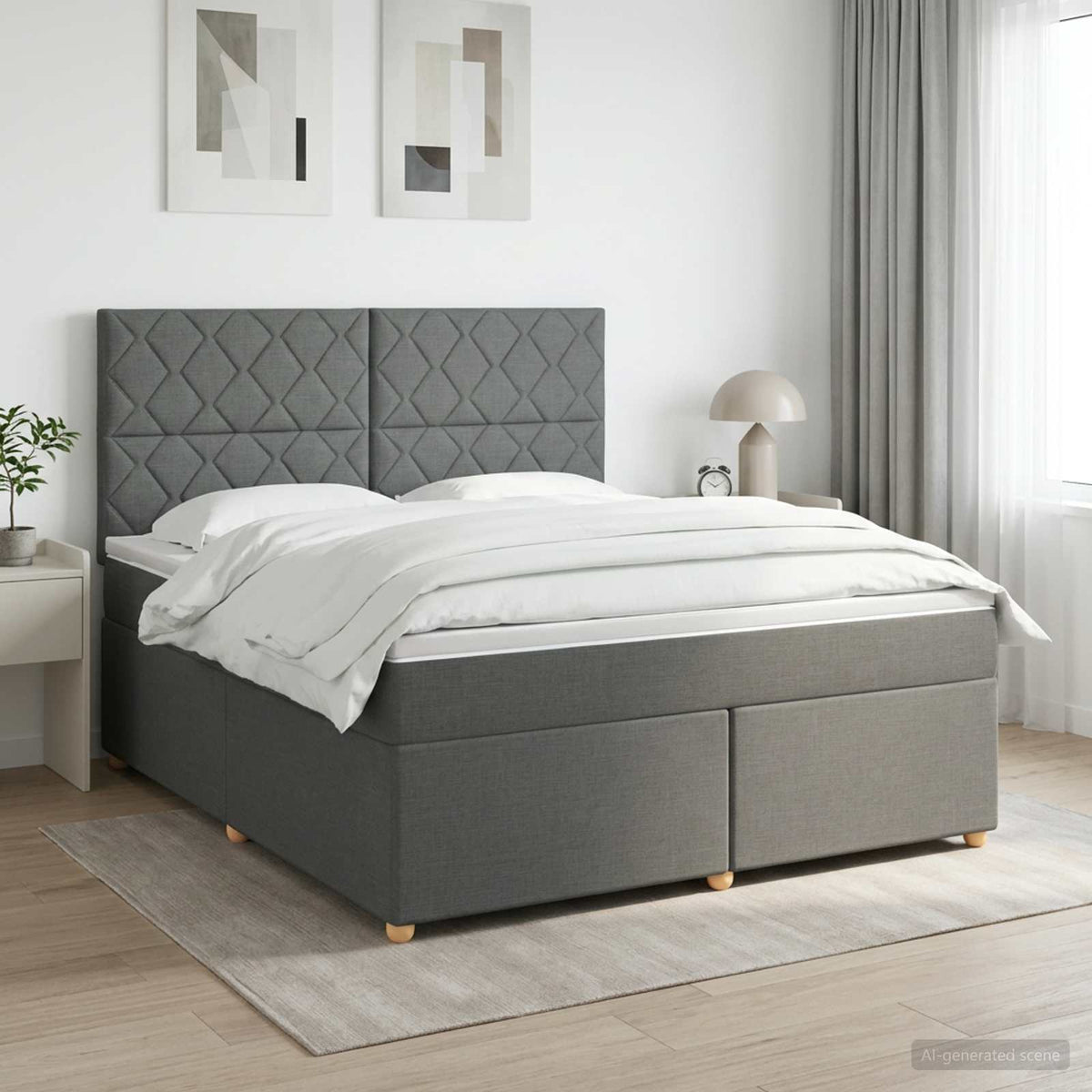 Lit boxspring avec matelas Gris foncé 140 x 190 cm Tissu