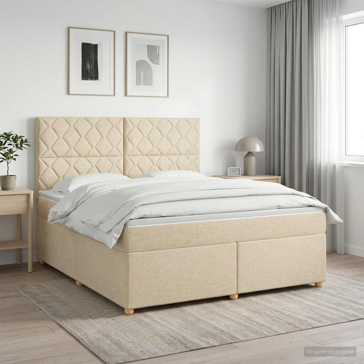 Lit boxspring avec matelas Crème 140 x 190 cm Tissu