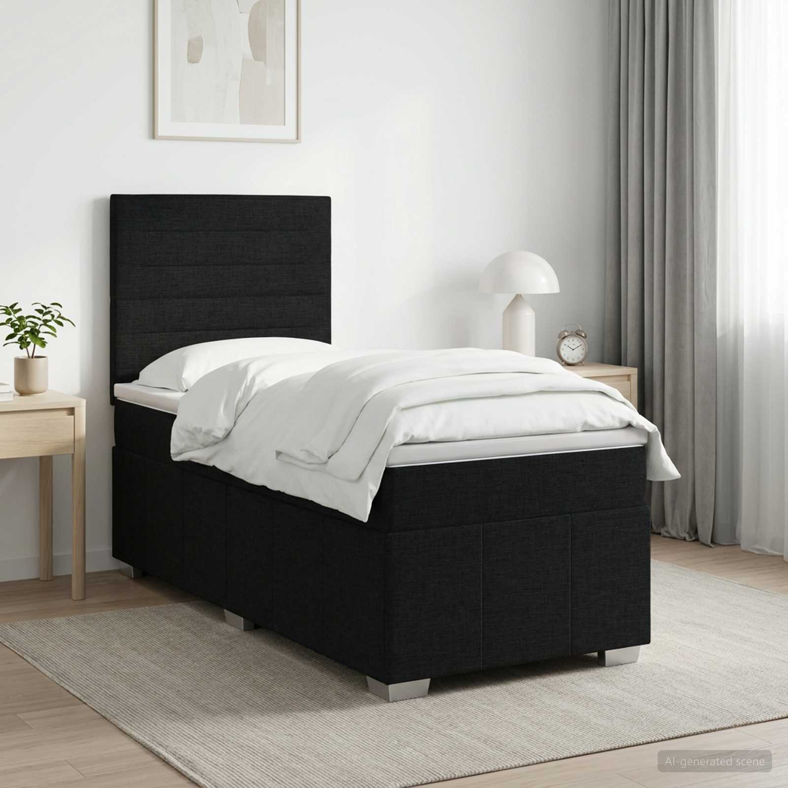 Lit boxspring avec matelas Noir 90 x 200 cm Tissu - XIOS