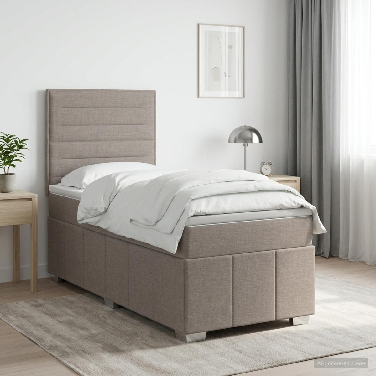 Lit boxspring avec matelas Taupe 100 x 200 cm Tissu