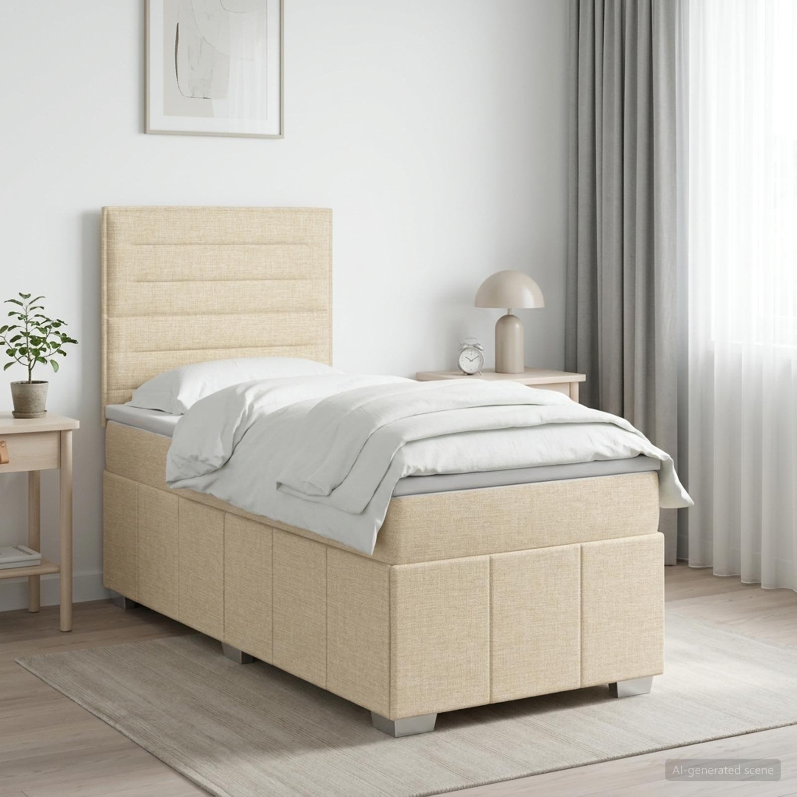 Lit boxspring avec matelas Crème 90 x 200 cm Tissu - XIOS